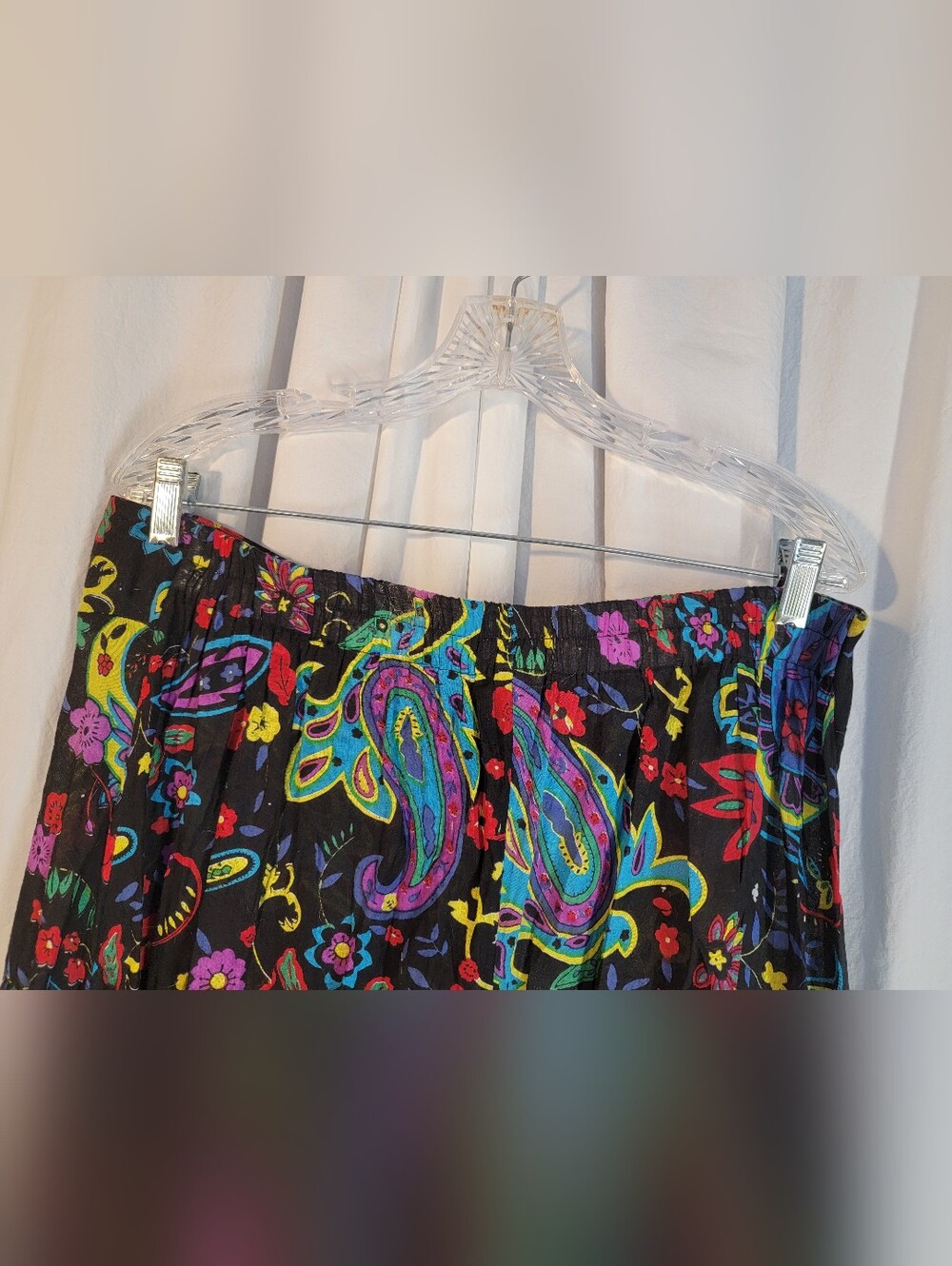 Wide-Leg Paisley Print Palazzo Pants - Black Multi -100% Cotton - Picture 4 of 8